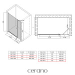 CERANO - Sprchové krídlové dvere Antelo s pevnou časťou L/P - 6 mm - čierna matná, transparentné sklo - 150(90+60)x190 CER-435815