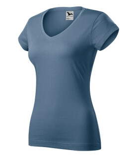 Fit tričko s výstrihom do V denim L