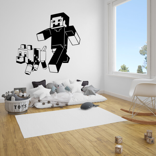 Veselá Stena Samolepka Minecraft so psom Farba: černá, Veľkosť: 40 x 38 cm