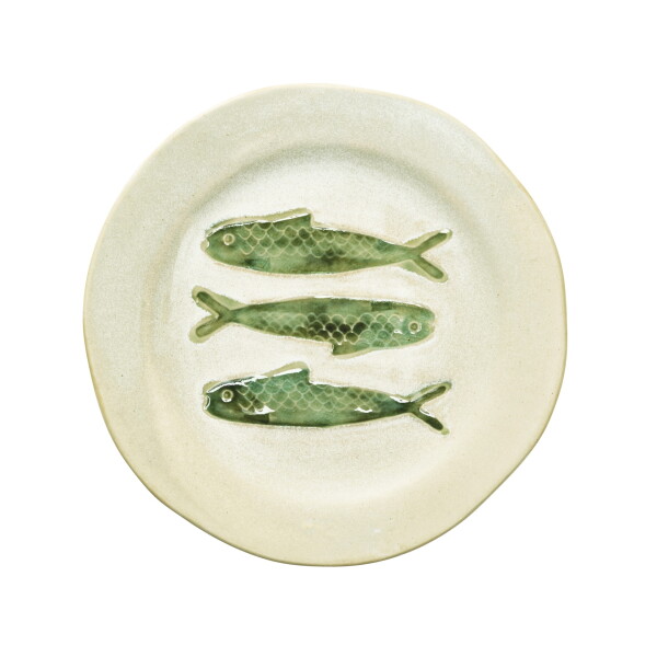 MADAM STOLTZ Kameninový tanier Green Fish Ø 21 cm