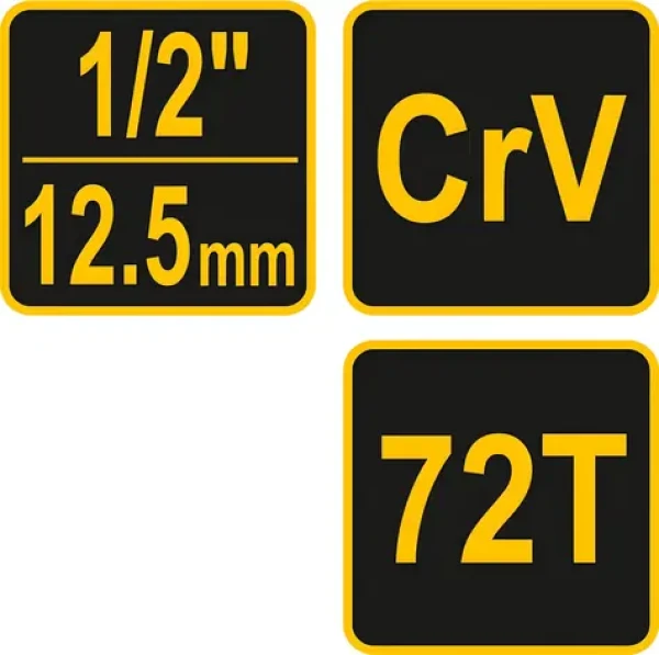Vorel Račňa 1/2" 250 mm vyhnutá žlto-čierna / Račňa / 72 zubov / CrV oceľ / poplastovaná (TO-53577)
