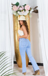 Sexy Highwaist flared Jeans with Slit denimblue