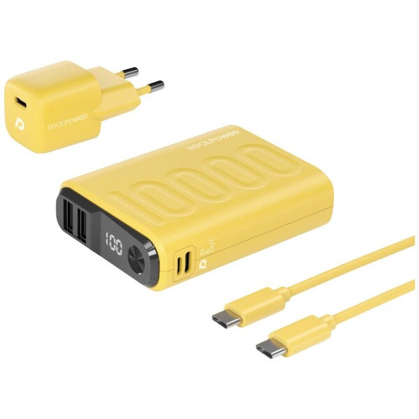 RealPower PB-10000 Power Pack powerbanka 10000 mAh Li-Ion akumulátor USB, USB-C® žltá; 390659