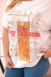 Dámska bavlnená blúzka v nadmernej veľkosti s potlačou "Day Dream" White + Orange UNI