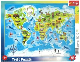 Trefl - Puzzle - Mapa sveta so zvieratkami