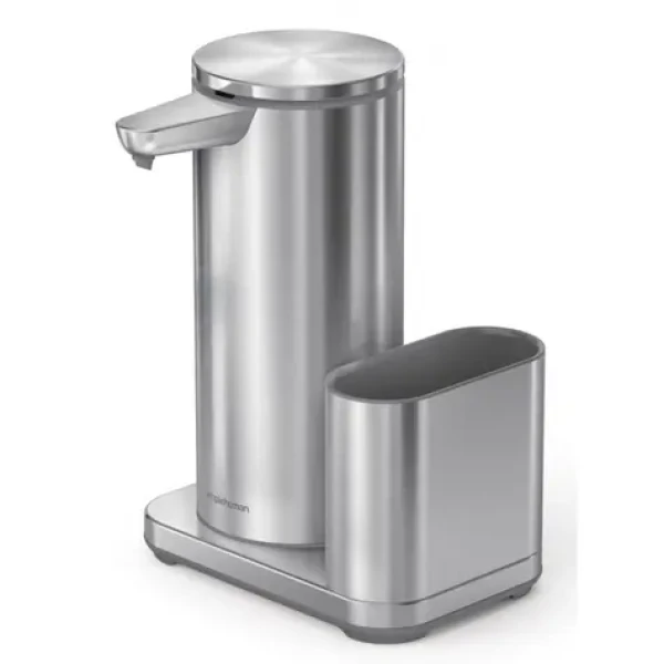 Simplehuman Bezdotykový dávkovač mydla + držiak na hubku nerez / 414 ml / nabíjací / IP67 (838810025735)