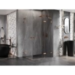 MEXEN/S - Lunar L Duo sprchovací kút dvere krídlové pravá 75 x 70, transparent, meď kartáčovaná 834L-075P-070L-65-00