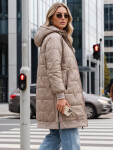 Dlhá dámska prešívaná bunda s kapucňou, béžová, FashionStreet TY5810 L