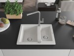 MEXEN/S MEXEN/S - Carlos granitový drez 1.5 vrátane batérie Flora, biela 6518-20-670401-06