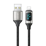 USAMS SJ543 U78 strieborno-čierna / Dátový kábel / Lightning / 1.2 m / LED / 2.4A (SJ543USB02)