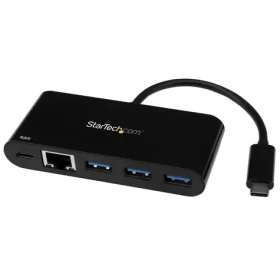 StarTech USB-A Hub 3 porty čierna / napájanie 60W / 3x USB-A / 1x USB-C / 1x RJ-45 (HB30C3AGEPD)