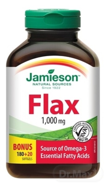 JAMIESON Flax omega-3 1000 mg ľanový olej 180 + 20 kapsúl ZADARMO