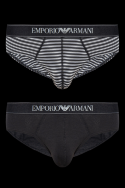 Pánske slipy 2PACK 111733 3F542 16844 čiernosivé s prúžkom - Emporio Armani M