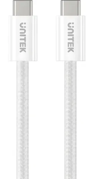 Unitek C14141AWH01-1M biela / Nabíjací kábel / USB-C - USB-C / 100W / PD / 1 m / opletený / magneticky stáčací (C14141AWH01-1M)