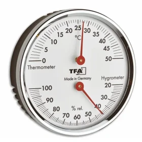 TFA 45.2041.42 / Teplomer a vlhkomer / priemer 70 mm / pochrómovaný mosadzný krúžok / na zavesenie