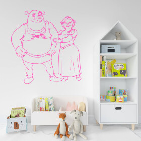 Veselá Stena Samolepka Shrek a Fiona Farba: růžová, Veľkosť: 80 x 84 cm