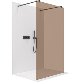 CERANO - Sprchová zástena Walk-in Onyx Duo Ľ/P - 8 mm - okrúhla vzpera - čierna matná, bronzové sklo - 140x200 CER-687694