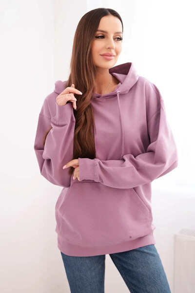 Dámska mikina s kapucňou a klokaním vreckom z pletenej bavlny tmavoružovej farby S