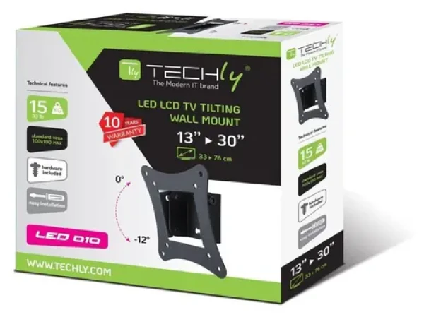 Techly ICA-LCD-900 čierna / Nástenný držiak pre TV / 13-30" / VESA 100x100mm / 15 kg / náklon 0-12° (ICA-LCD-900)