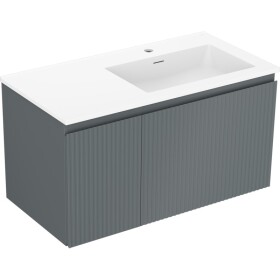 MEXEN/S - Rivel kúpeľňová skrinka 90 cm s umývadlom Otis pravá, 1S, 1D, reliéf, grafit mat/biela mat 91A23-09047-3-BBFF66-W18P01
