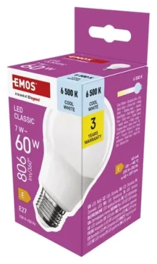 Emos LED žiarovka Classic A60 7W / 60W E27 / studená biela / 806 lm (1525733121)