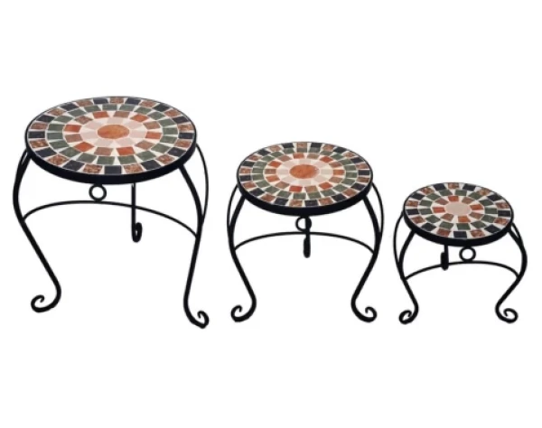 Sada stolíkov(3 ks) Mosaic, čierna/zelená%