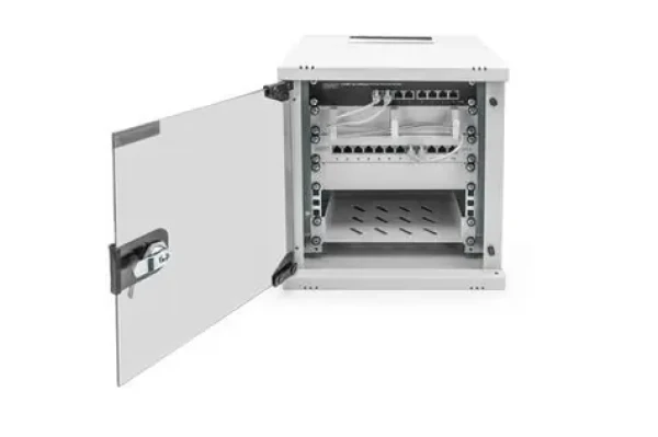 Digitus SOHO PRE 6U 10" / Nástenná skriňa / 325x315x300 mm / šedá / sklenené dvere (DN-49100)
