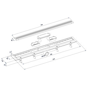 POLYSAN - INDY podlahový žľab s roštom z nerezové oceli, L-810, DN50 73651