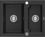 MEXEN MEXEN - Carlos granitový drez 1.5 582x475 mm, čierna / metalík, sifón chróm 6518581500-73