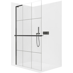 CERANO - Sprchová zástena Walk-in Onyx L-ľavá vzpera - 8 mm + polička/držiak na uteráky - čierna matná, industriálne sklo - 140x200 CER-8050BD1358