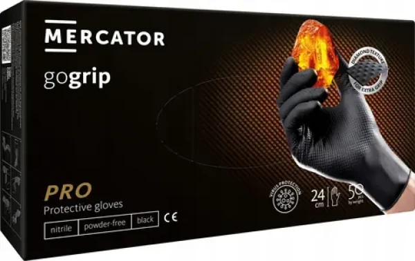 Mercator goGRIP čierne / Pracovné rukavice / Nitril / Veľkosť L / 50 ks (DM RUK GRIP CE L)