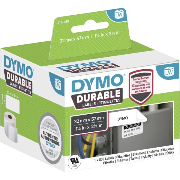 DYMO 2112289 etikety v roli 57 x 32 mm polypropylénová fólia biela 800 ks trvalé univerzálne etikety, adresná nálepky; 2112289