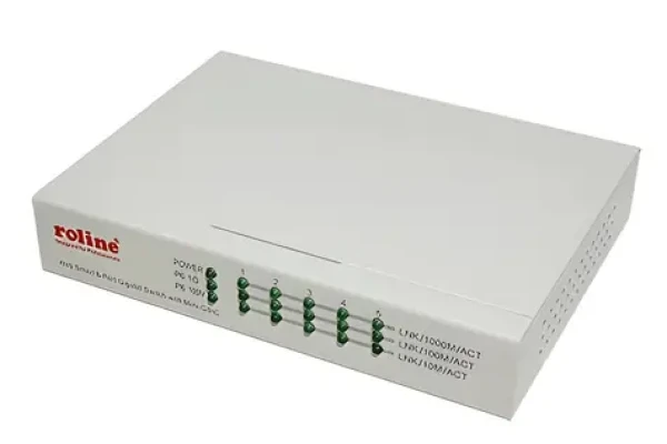 Roline WebSmart switch 6 portov, 5x RJ45 + 1x SFP / Switch / Gigabit Ethernet / WebSmart management (21.14.3523)