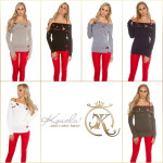 Sexy Koucla sweater shoulder-free with patches Einheitsgroesse