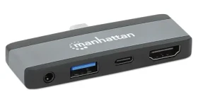 Manhattan šedá / Dokovacia stanica / USB-C / HDMI 4K / USB-A 3.2 Gen2 / PD 100W (190404)