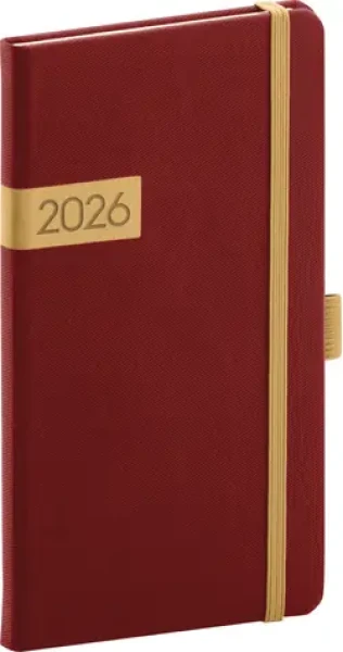 NOTIQUE Vreckový diár Twill 2026 bordó-zlatý / 9 x 15.5 cm (PGD-KAPTW-6718)