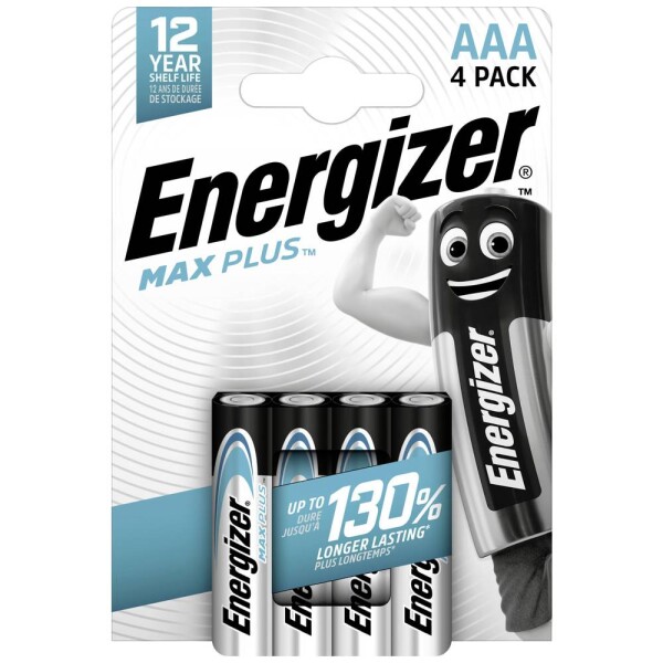 Energizer Max Plus mikrotužková batérie typu AAA alkalicko-mangánová 1.5 V 4 ks; E303320600