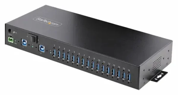 StarTech Priemyselný USB hub 16 portov čierna / USB hub / 16x USB 3.2 5Gbps / napájací adaptér (S5G16AINDS-USB-A-HUB)