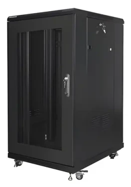 Lanberg Rack 22U/600x800 čierna / Stojanový rozvádzač / 19 "/ Flat pack / Perforované dvere (FF01-6822-23B)