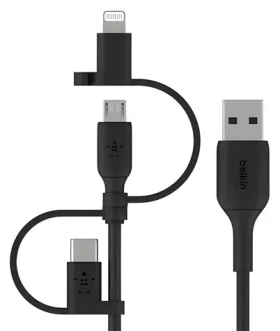 Belkin BOOST CHARGE kábel USB-A na Lightning + Micro USB + USB-C / 1,2 m (CAC001BT1MBK)