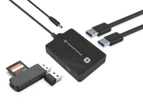 Conceptronic USB-A hub čierna / USB hub / 4 porty / 1x USB 3.0 / 3x USB 2.0 / DC konektor (HUBBIES10B)