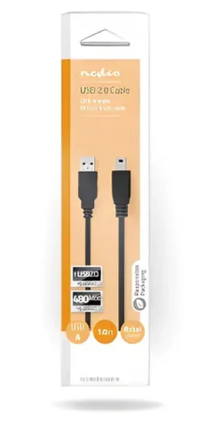 Nedis USB 2.0 kábel čierna / Kábel USB / USB-A - Mini-B / 480 Mbps / 1 m (CCGB60300BK10)