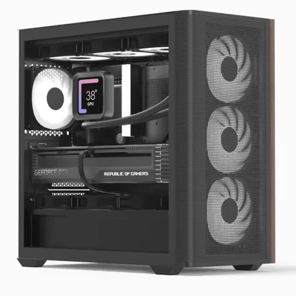 AeroCool D301A-G-BK-V2 čierna, drevo / PC skriňa / Mini Tower / Micro ATX / 2x USB 3.0 / USB-C / bez zdroja (ACCS-MA03043.11)