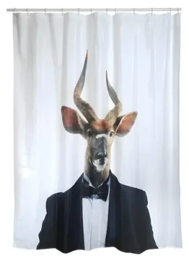 MSV NYALA biela / Sprchový záves / motív jeleň / 180 x 200 cm / polyester