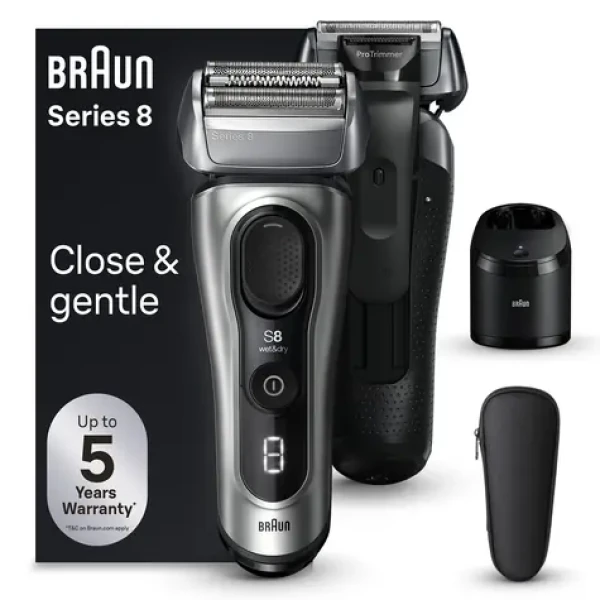 Braun Series 8 strieborno-čierna / Planžetový holiaci strojček / zastrihávač / LED displej / vodeodolný / 60 min prevádzka (8567CC)