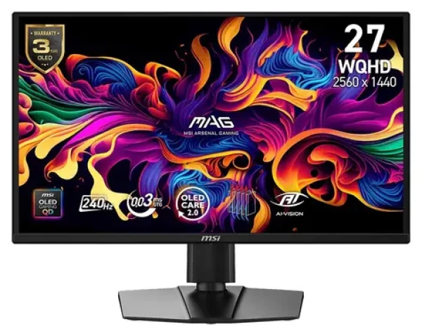 26.5" MSI MAG 272QPDE QD-OLED X24 čierna / Herný monitor / WQHD / QD-OLED / 240 Hz / 0,03 ms / HDMI+DP+USB-C / VESA (MAG272QPDEQD-OLEDX24)