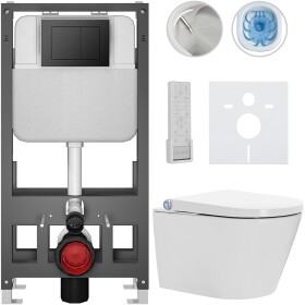 CERANO - Závesné WC s bidetom Basic/Cronus Premium - biela lesklá - WC tlačidlo Maxio/Čierna - voľne stojaca - predstenová inštalácia - 59,3x38,4 CER-8050BD86487