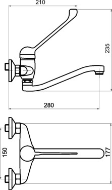 NOVASERVIS - Drezová batéria 150 mm lekárska páka Metalia 55 chróm 55070L,0