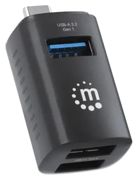 Manhattan 3- Port USB-C Hub čierna / USB hub / USB-C / 2x USB 3.2 Gen 1 Type-A / 1x USB 2.0 / 5 Gbps (180993)