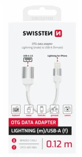 Swissten TEXTILE OTG adaptér Lightning (M) na USB-A (F) 0.13m biela (73501218)